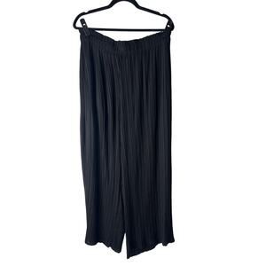 Joie Wide Leg Trouser Pants Size XL Black Pleated Elastic Waist Palazoo Textured